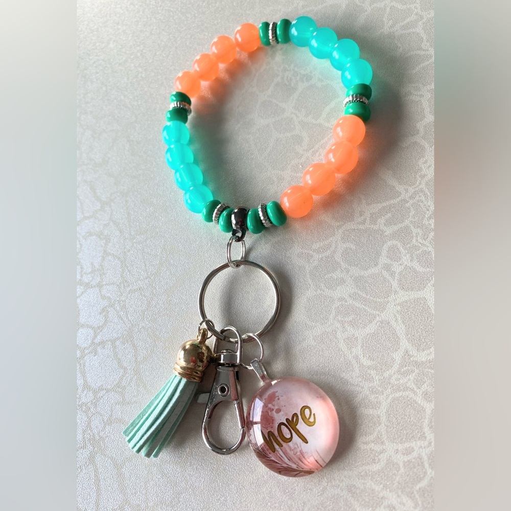Charming Beaded Bracelet Wristlet with keychain and hope charm